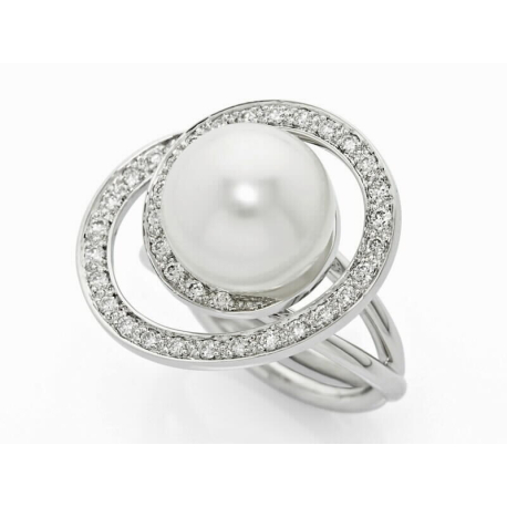 ANILLO ORO BLANCO, DIAMANTES Y PERLA AUSTRALIANA