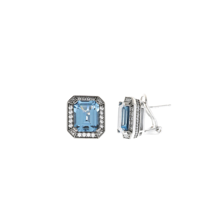 PENDIENTES PLATA CIRCONITAS Y PIEDRA AZUL