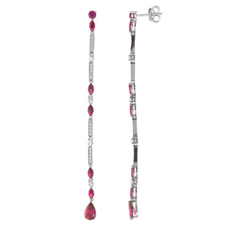 PENDIENTES LARGOS PLATA CIRCONITAS BLANCAS Y ROJAS