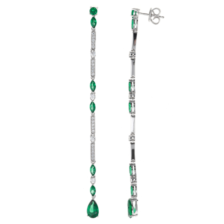 PENDIENTES LARGOS PLATA CIRCONITAS BLANCAS Y VERDE