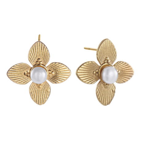 PENDIENTES FLOR DORADA PERLA