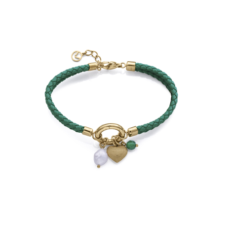 PULSERA DORADA Y CUERO VERDE