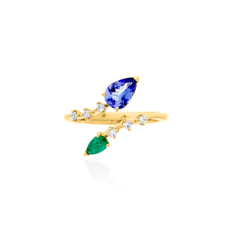 ANILLO ORO BRILLANTES TANZANITA Y ESMERALDA