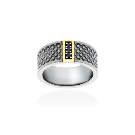 ANILLO PLATA ORO Y BRILLANTES NEGROS