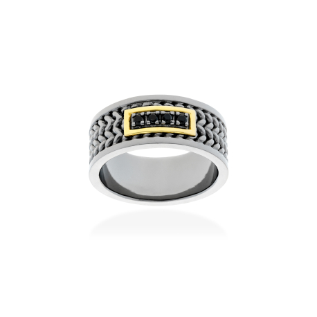 ANILLO PLATA ORO Y DIAMANTES NEGROS