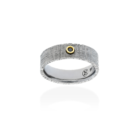 ANILLO PLATA ORO Y BRILLANTE NEGRO