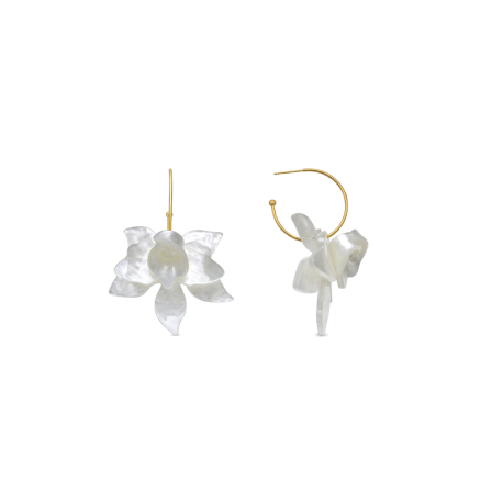 PENDIENTES ARO FLOR BLANCA