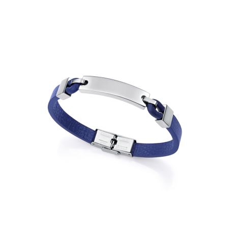 PULSERA ACERO Y CUERO AZUL