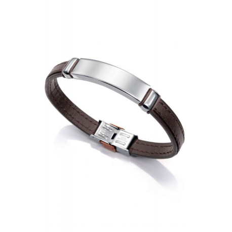 PULSERA ACERO Y CUERO MARRON