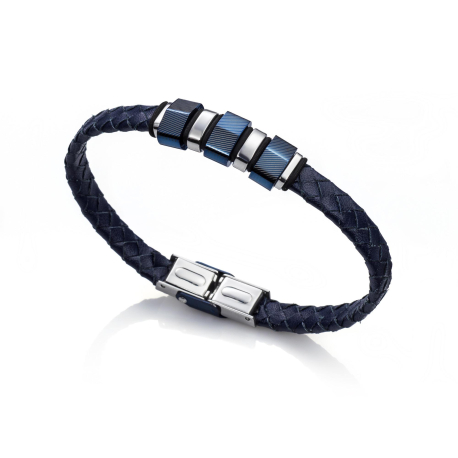 PULSERA ACERO Y CUERO AZUL