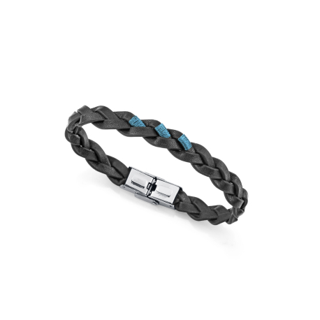 PULSERA CUERO NEGRA Y AZUL