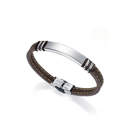PULSERA ACERO Y CUERO NEGRO