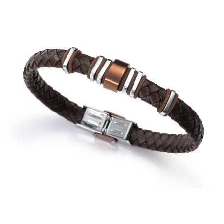 PULSERA ACERO Y CUERO MARRON