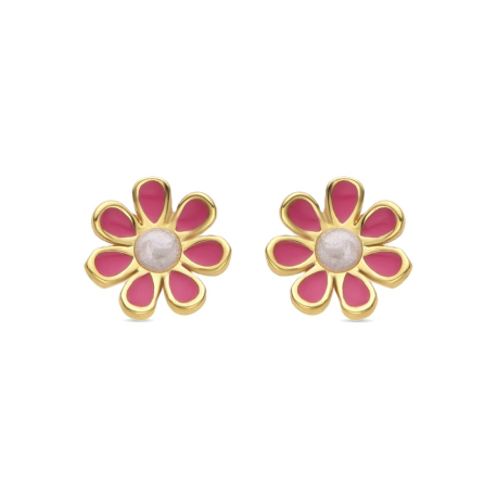 PENDIENTES FLOR ROSA Y PERLA