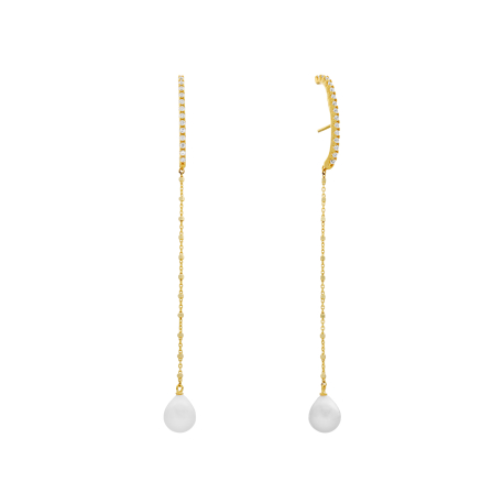 PENDIENTES LARGOS DORADOS PERLAS
