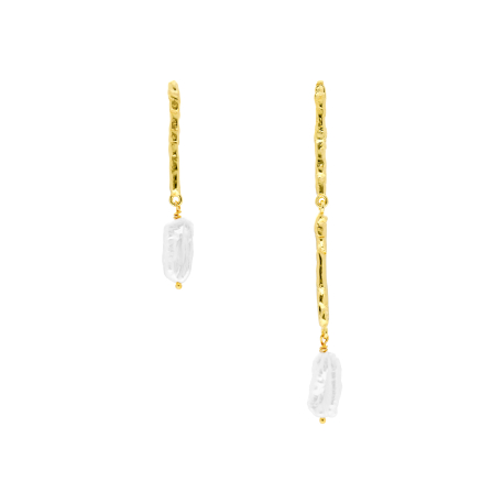 PENDIENTES DESIGUAL DORADO Y PERLA