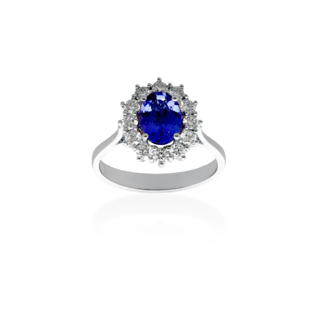 ANILLO ORO DIAMANTES Y TANZANITA