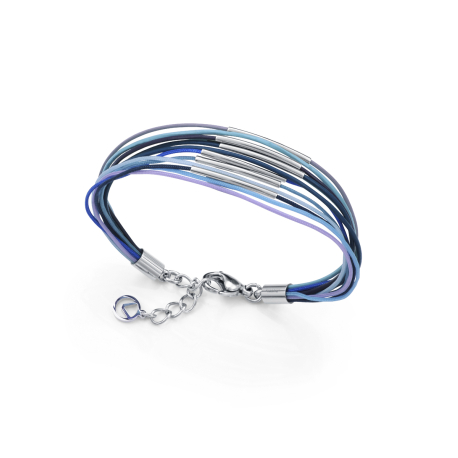 PULSERA ACERO Y CUERO AZUL